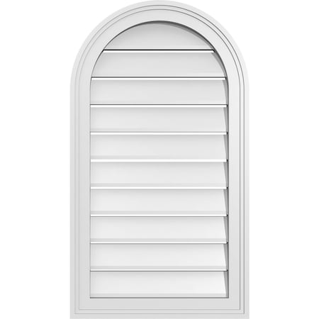 Ekena Millwork Round Top Surface Mount PVC Gable Vent: Functional, w/ 2"W x 1-1/2"P Brickmould Frame, 18"W x 32"H GVPRT18X3202SF